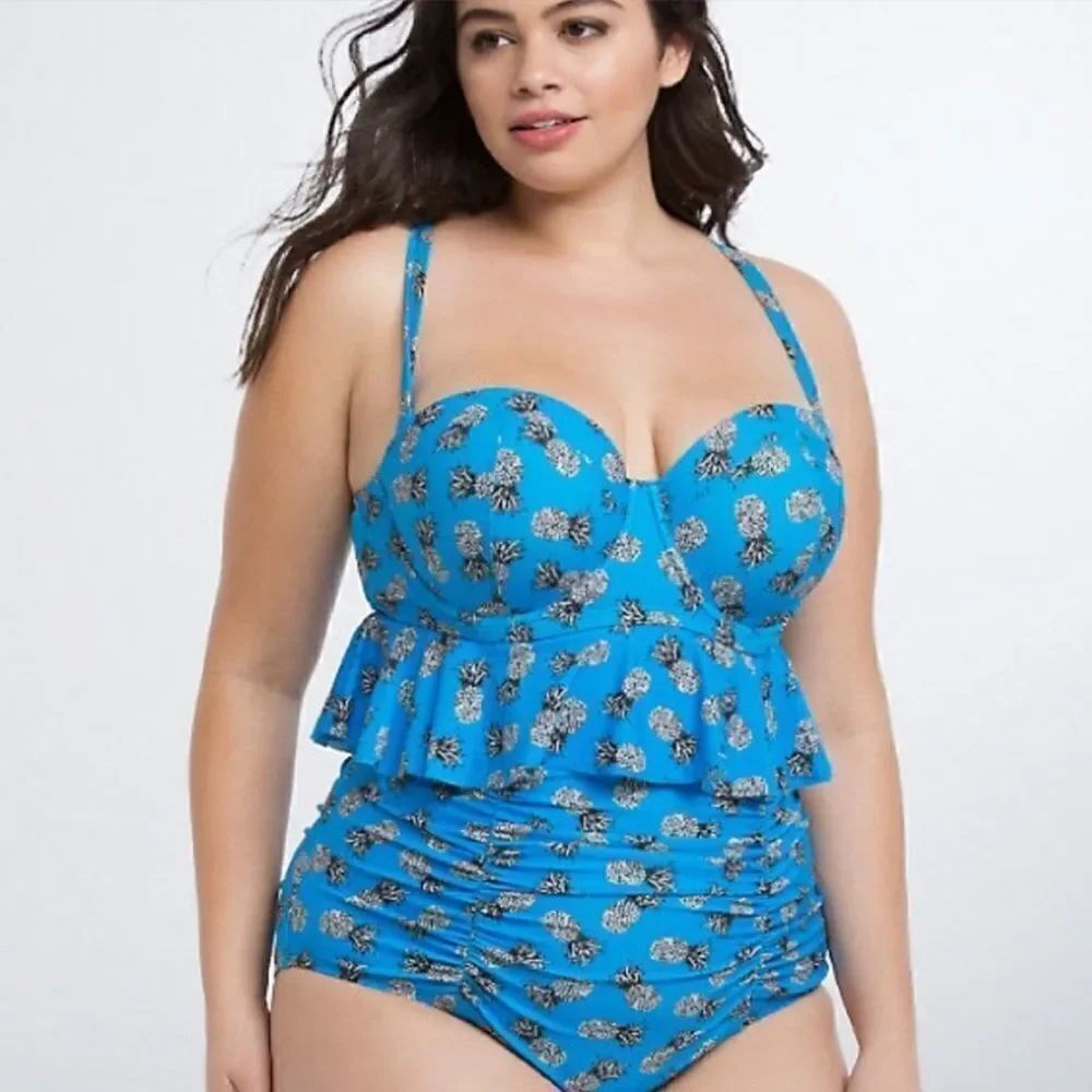 Torrid Blue Pineapple Print Swim Top/Bottom Set